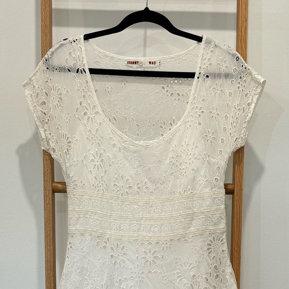 EUC Johnny Was Cotton Lace Eyelet Midi‎  Dress & Slip - Size S - Picture 3 of 6